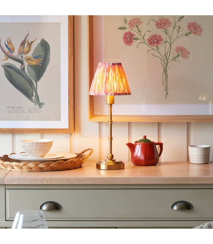 Burley Rechargeable Brushed Aged Brass Plate Table Lamp with Ikat Shade 16cm Integrated LED-2