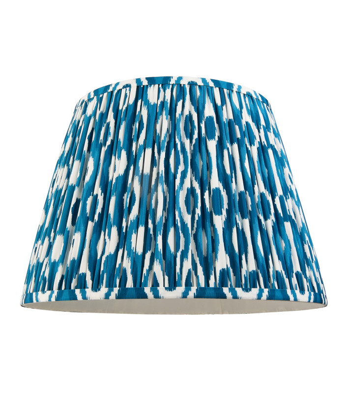 Eltham Brushed Aged Brass Red Flex Pendant Light with Marlin Blue Fabric Ikat Shade 40cm B22-9