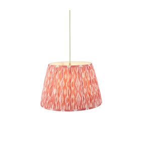 Eltham Brushed Aged Brass Green Flex Pendant Light with Coral Pink Fabric Ikat Shade 40cm B22-1