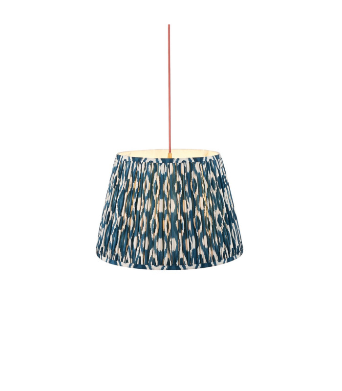Eltham Brushed Aged Brass Red Flex Pendant Light with Marlin Blue Fabric Ikat Shade 40cm B22-1