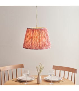 Eltham Brushed Aged Brass Green Flex Pendant Light with Coral Pink Fabric Ikat Shade 40cm B22-2