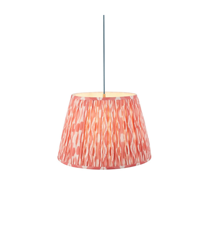 Eltham Brushed Aged Brass Plate Blue Flex Pendant Light with Coral Pink Fabric Ikat Shade 40cm B22-1
