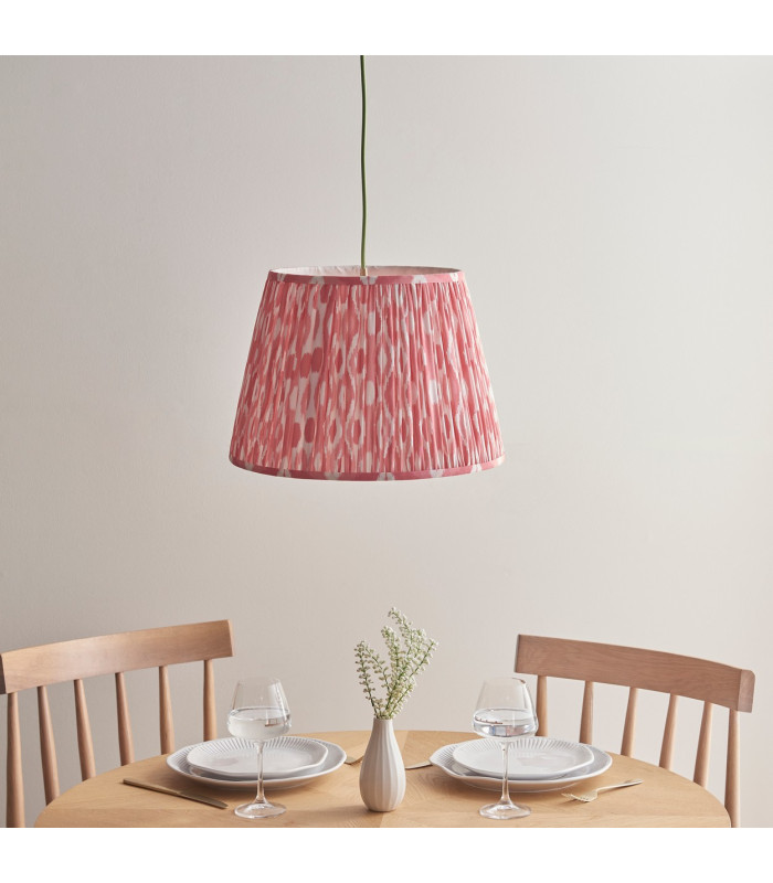Eltham Brushed Aged Brass Green Flex Pendant Light with Coral Pink Fabric Ikat Shade 40cm B22-3