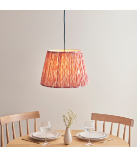 Eltham Brushed Aged Brass Plate Blue Flex Pendant Light with Coral Pink Fabric Ikat Shade 40cm B22-2