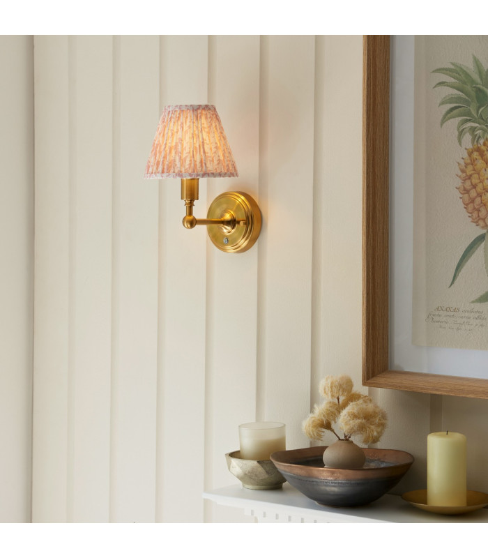 Burley Rechargeable Brushed Aged Brass Plate Wall Light with Peachy Keen Fabric Leaf Shade 16cm Integrated LED-2