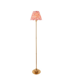 Burley Rechargeable Brushed Aged Brass Plate Floor Lamp with Coral Pink Fabric Ikat Shade 25cm Integrated LED-1