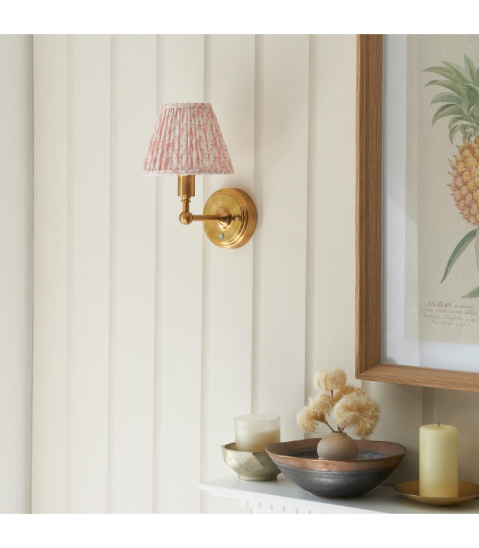 Burley Rechargeable Brushed Aged Brass Plate Wall Light with Peachy Keen Fabric Leaf Shade 16cm Integrated LED-3
