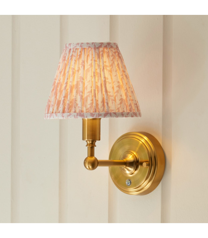 Burley Rechargeable Brushed Aged Brass Plate Wall Light with Peachy Keen Fabric Leaf Shade 16cm Integrated LED-4