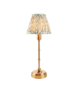 Burley Rechargeable Brushed Aged Brass Plate Table Lamp with Herb Garden Green Fabric Leaf Shade 16cm Integrated LED-1