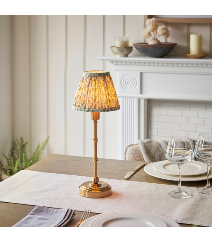 Burley Rechargeable Brushed Aged Brass Plate Table Lamp with Herb Garden Green Fabric Leaf Shade 16cm Integrated LED-2