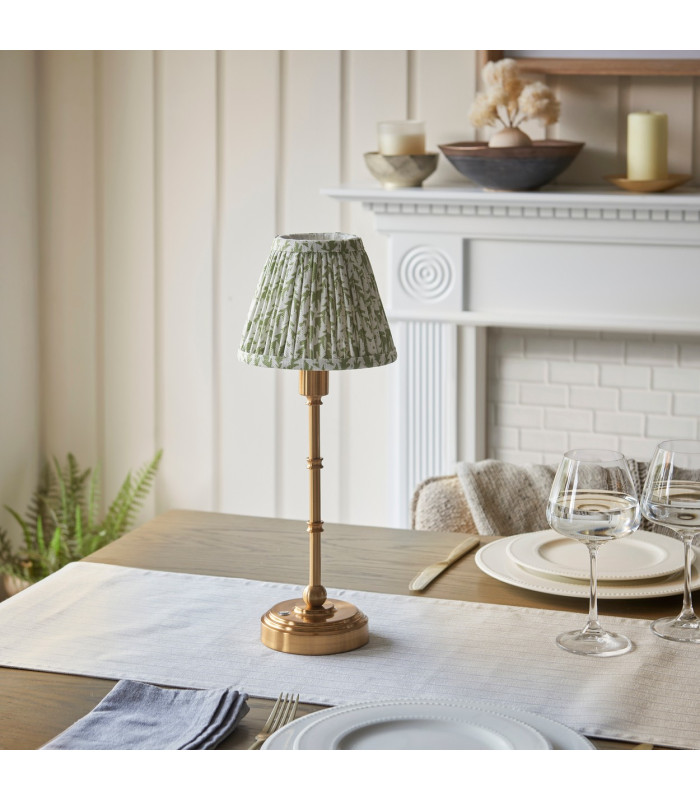 Burley Rechargeable Brushed Aged Brass Plate Table Lamp with Herb Garden Green Fabric Leaf Shade 16cm Integrated LED-3