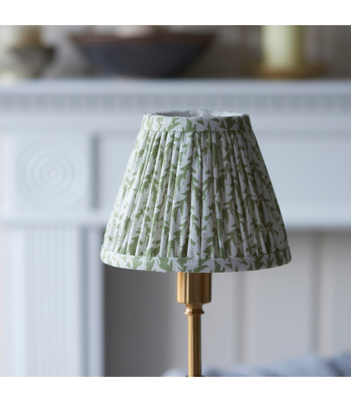 Burley Rechargeable Brushed Aged Brass Plate Table Lamp with Herb Garden Green Fabric Leaf Shade 16cm Integrated LED-4