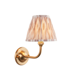 Dome Arc Brushed Aged Brass Plate Wall Light with Neutral Print Fabric Ikat Shade 16cm B22-1