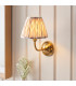 Dome Arc Brushed Aged Brass Plate Wall Light with Neutral Print Fabric Ikat Shade 16cm B22-2