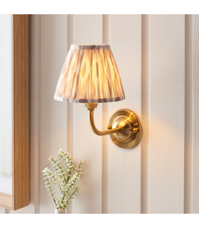 Dome Arc Brushed Aged Brass Plate Wall Light with Neutral Print Fabric Ikat Shade 16cm B22-2