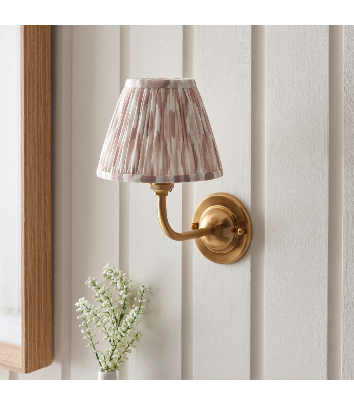 Dome Arc Brushed Aged Brass Plate Wall Light with Neutral Print Fabric Ikat Shade 16cm B22-3