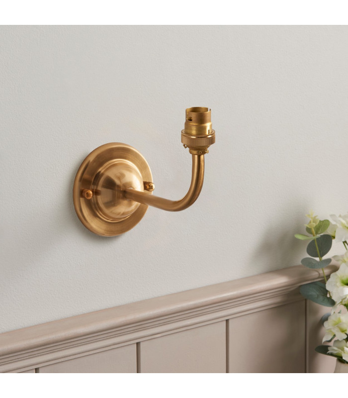 Dome Arc Brushed Aged Brass Plate Wall Light with Neutral Print Fabric Ikat Shade 16cm B22-4