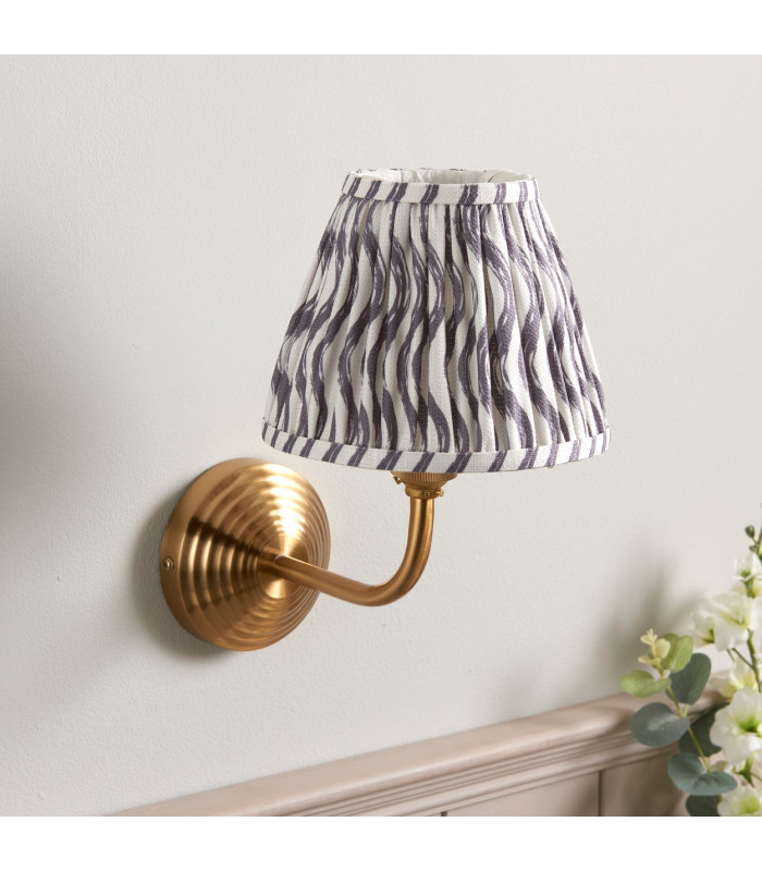 Obelisk Arc Brushed Aged Brass Plate Wall Light with Pearl Grey Fabric Ripple Shade 16cm B22-3