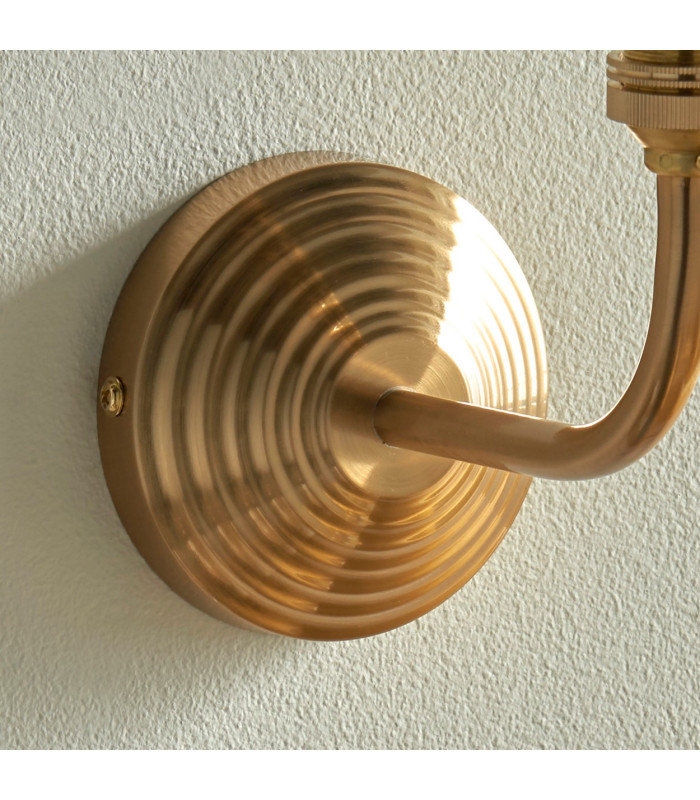 Obelisk Arc Brushed Aged Brass Plate Wall Light with Pearl Grey Fabric Ripple Shade 16cm B22-5