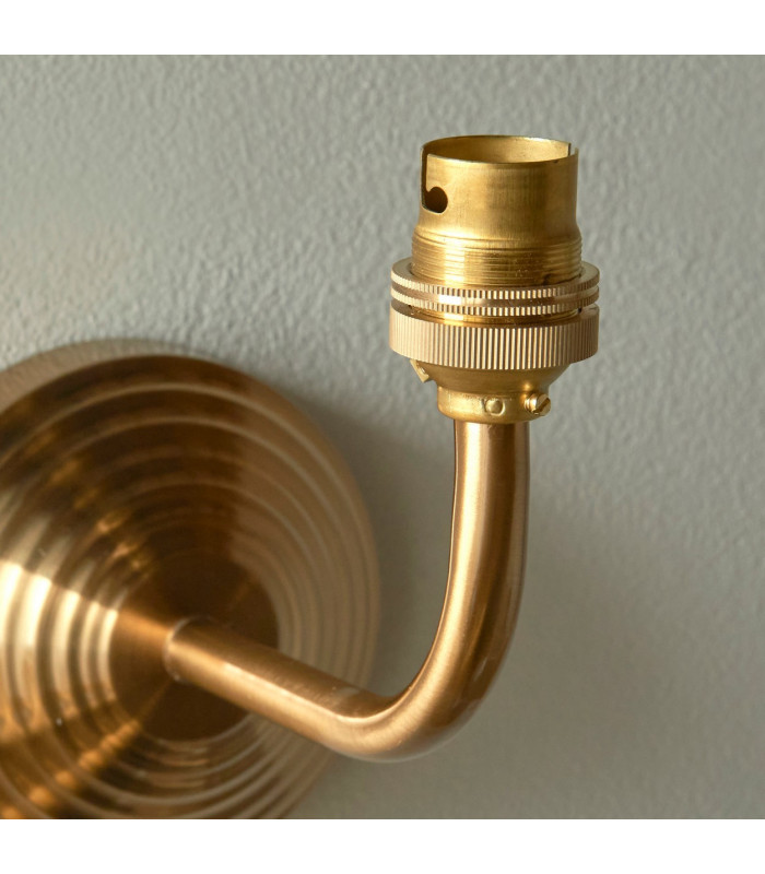 Obelisk Arc Brushed Aged Brass Plate Wall Light with Pearl Grey Fabric Ripple Shade 16cm B22-6
