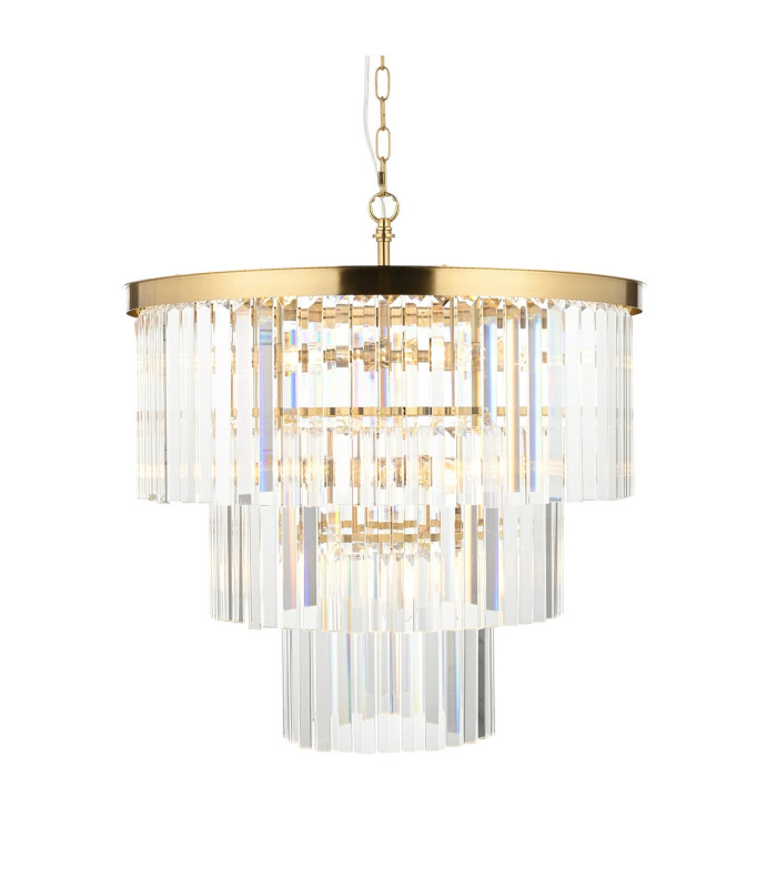 Conaston Pendant Ceiling Light Brushed Aged Brass Plate & Clear Cut Glass 7x E14-1