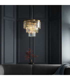 Conaston Pendant Ceiling Light Brushed Aged Brass Plate & Clear Cut Glass 7x E14-2