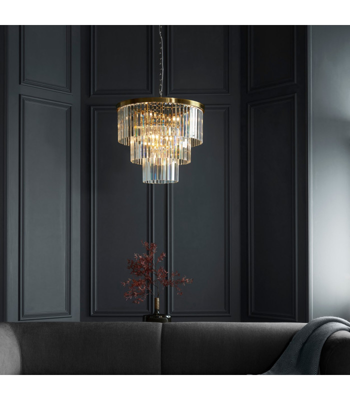 Conaston Pendant Ceiling Light Brushed Aged Brass Plate & Clear Cut Glass 7x E14-2