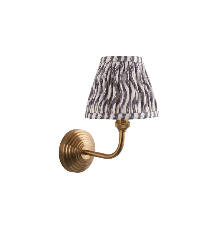 Obelisk Arc Brushed Aged Brass Plate Wall Light with Pearl Grey Fabric Ripple Shade 16cm B22-9