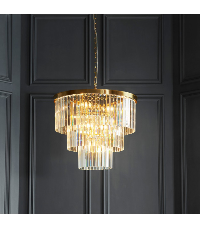 Conaston Pendant Ceiling Light Brushed Aged Brass Plate & Clear Cut Glass 7x E14-3