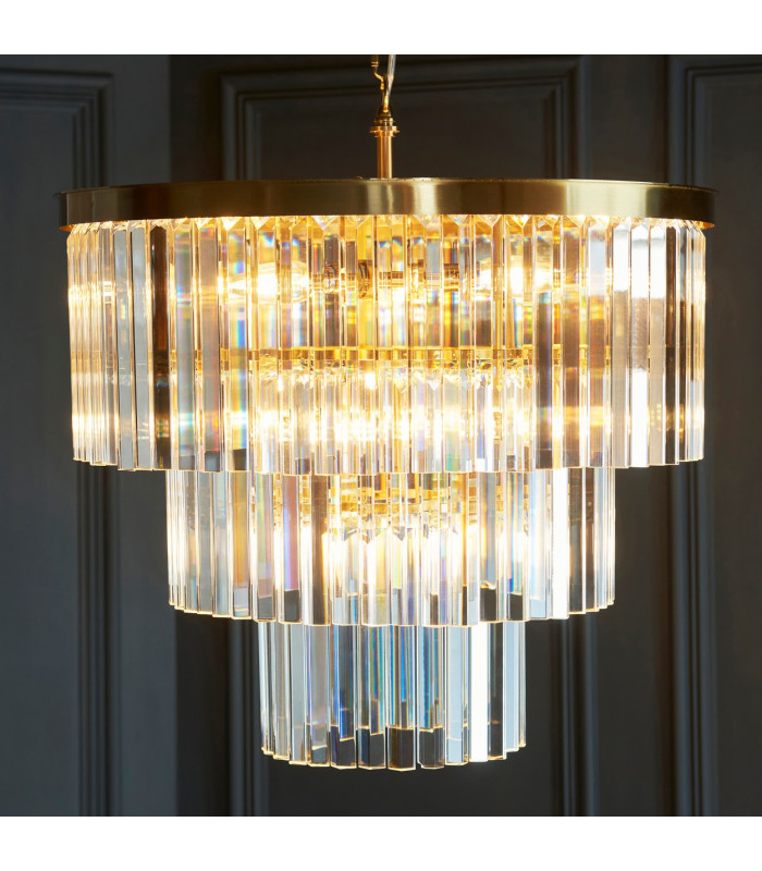 Conaston Pendant Ceiling Light Brushed Aged Brass Plate & Clear Cut Glass 7x E14-4
