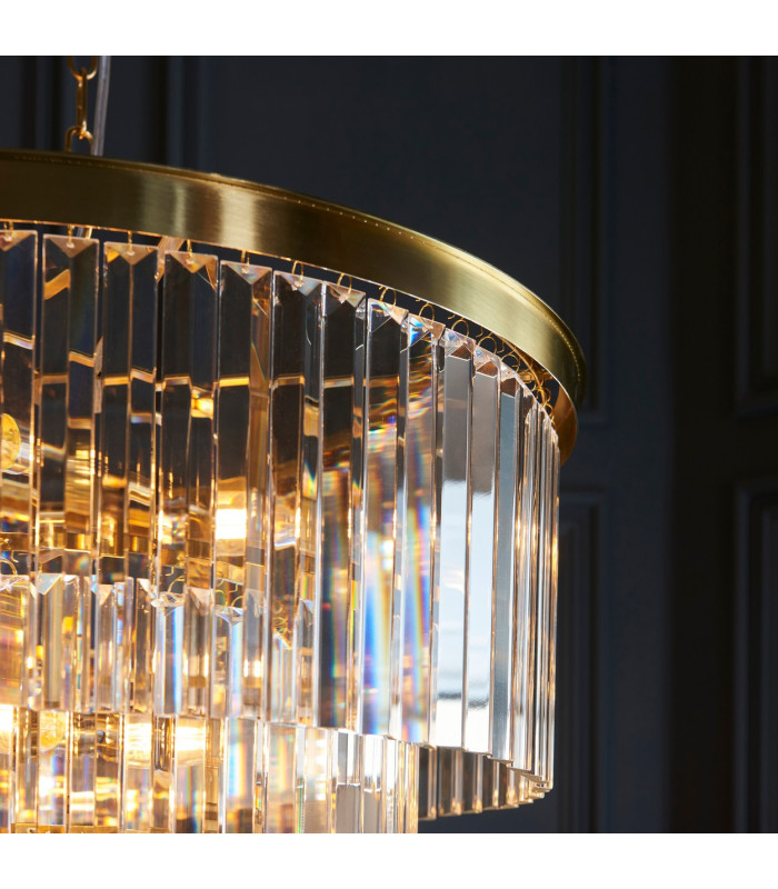 Conaston Pendant Ceiling Light Brushed Aged Brass Plate & Clear Cut Glass 7x E14-6