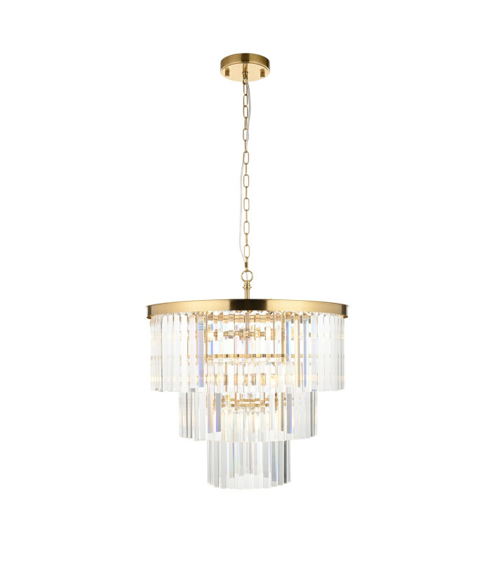 Conaston Pendant Ceiling Light Brushed Aged Brass Plate & Clear Cut Glass 7x E14-8