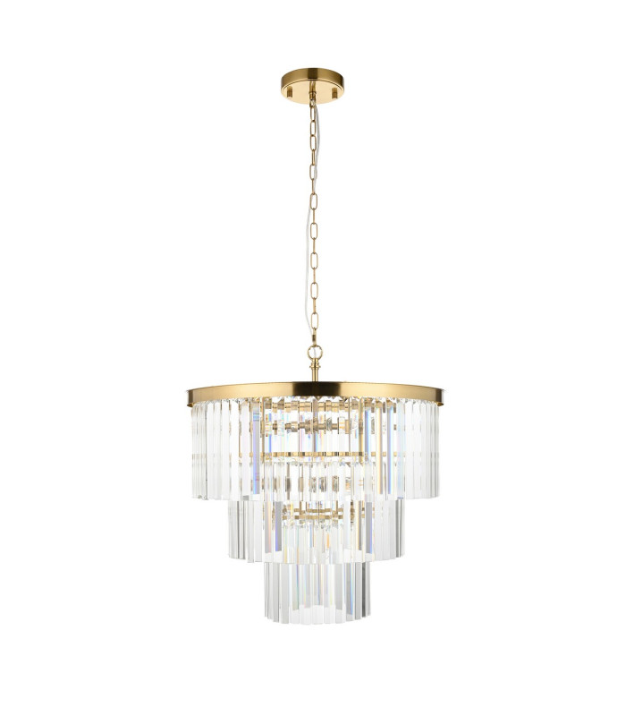 Conaston Pendant Ceiling Light Brushed Aged Brass Plate & Clear Cut Glass 7x E14-9