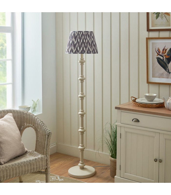 Carnaby Satin Almond White Paint Floor Lamp with Pearl Grey Fabric Zigzag Shade 35cm B22-3