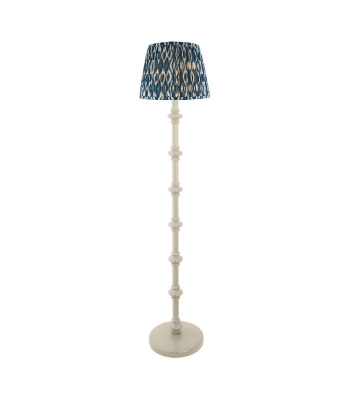 Carnaby Satin Almond White Paint Floor Lamp with Marlin Blue Fabric Ikat Shade 35cm B22-1