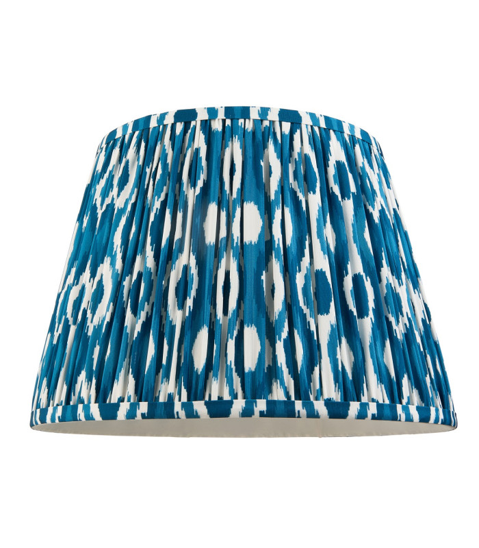 Carnaby Satin Almond White Paint Floor Lamp with Marlin Blue Fabric Ikat Shade 35cm B22-9