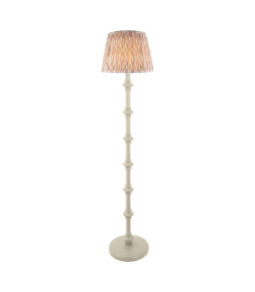 Carnaby Satin Almond White Paint Floor Lamp with Neutral Print Fabric Ikat Shade 35cm B22-1
