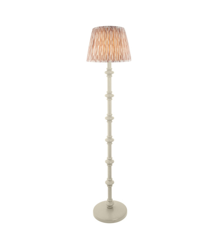 Carnaby Satin Almond White Paint Floor Lamp with Neutral Print Fabric Ikat Shade 35cm B22-1