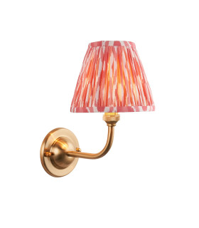 Dome Arc Brushed Aged Brass Plate Wall Light with Coral Pink Fabric Ikat Shade 16cm B22-1
