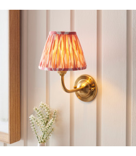 Dome Arc Brushed Aged Brass Plate Wall Light with Coral Pink Fabric Ikat Shade 16cm B22-2