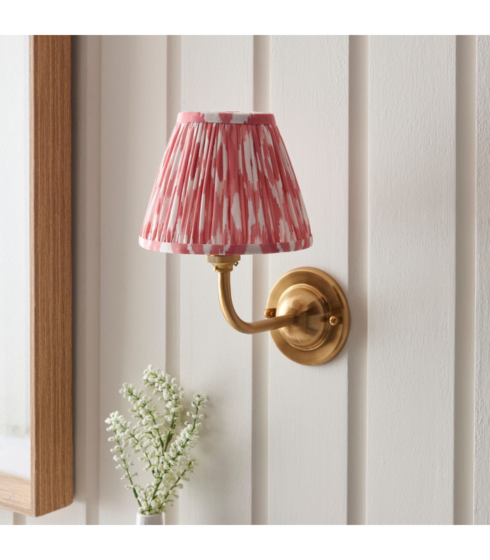 Dome Arc Brushed Aged Brass Plate Wall Light with Coral Pink Fabric Ikat Shade 16cm B22-3