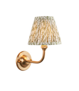 Dome Arc Brushed Aged Brass Plate Wall Light with Herb Garden Green Fabric Leaf Shade 16cm B22-1