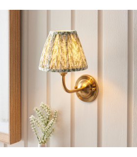 Dome Arc Brushed Aged Brass Plate Wall Light with Herb Garden Green Fabric Leaf Shade 16cm B22-2