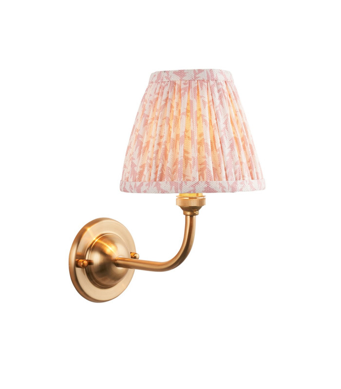 Dome Arc Brushed Aged Brass Plate Wall Light with Peachy Keen Fabric Leaf Shade 16cm B22-1