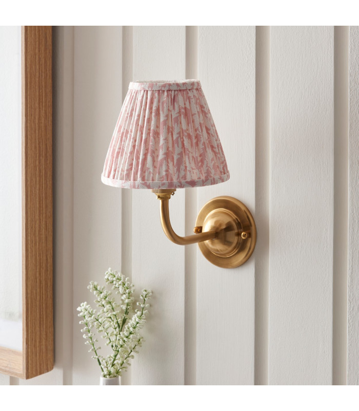 Dome Arc Brushed Aged Brass Plate Wall Light with Peachy Keen Fabric Leaf Shade 16cm B22-3