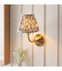Dome Arc Brushed Aged Brass Plate Wall Light with Pearl Grey Fabric Ripple Shade 16cm B22-2