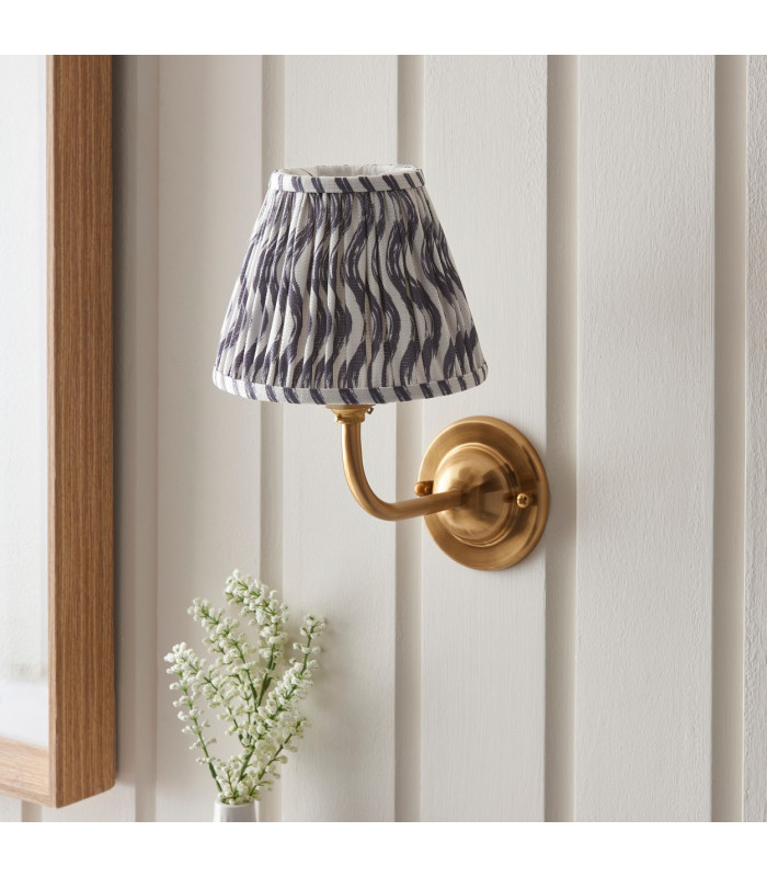 Dome Arc Brushed Aged Brass Plate Wall Light with Pearl Grey Fabric Ripple Shade 16cm B22-3