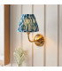 Dome Arc Brushed Aged Brass Plate Wall Light with Marlin Blue Fabric Ikat Shade 16cm B22-2