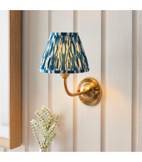 Dome Arc Brushed Aged Brass Plate Wall Light with Marlin Blue Fabric Ikat Shade 16cm B22-2