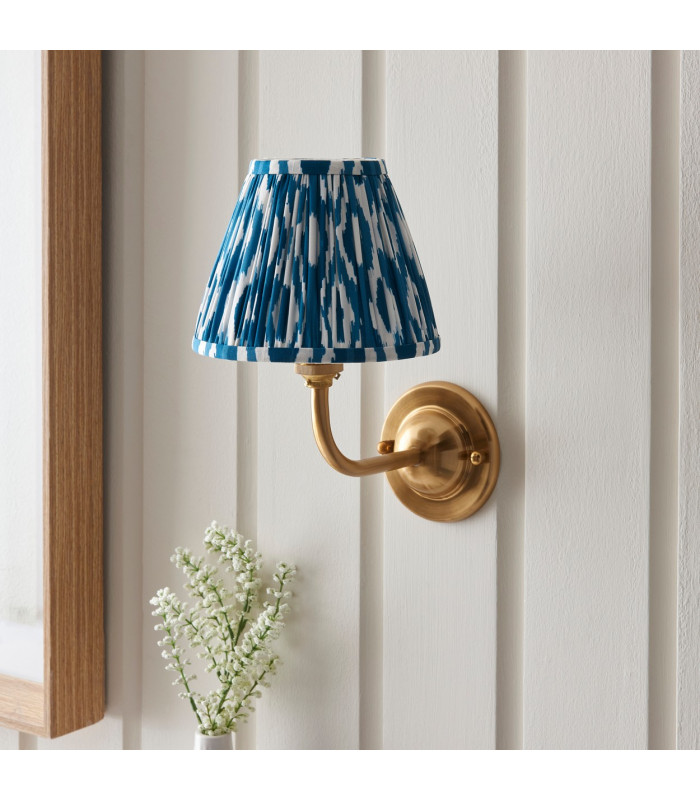Dome Arc Brushed Aged Brass Plate Wall Light with Marlin Blue Fabric Ikat Shade 16cm B22-3